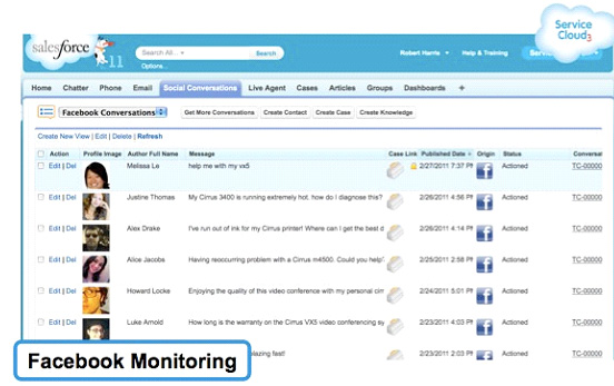 Salesforce’s monitoring screens for Facebook and Twitter