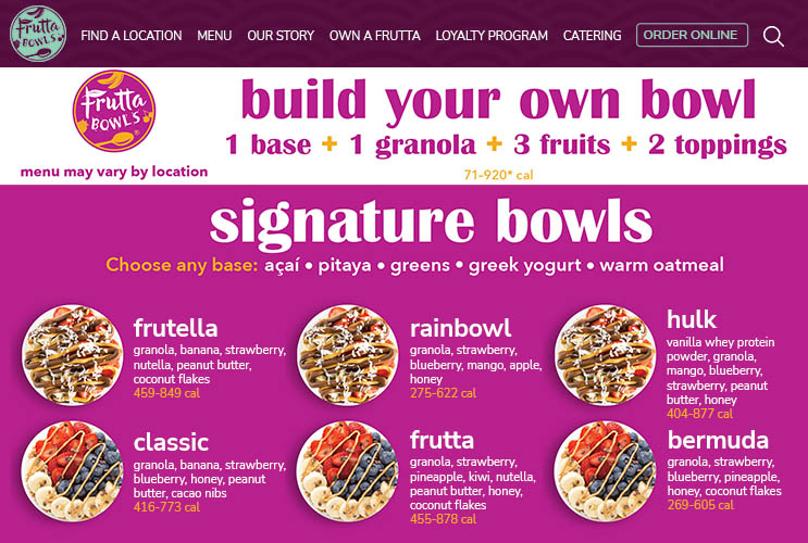 Superfood Bowls Menu Platform | Frutta Bowls Nutrition